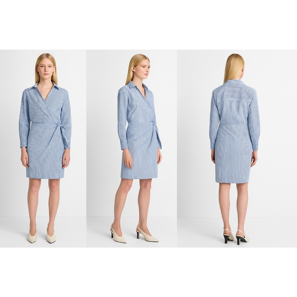 Farrow Blue White Striped Wrap Mini Dress Women's M